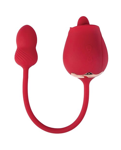 Fuchsia Rose Clit Licking Stimulator & Vibrating Egg red HPB-803R 794568045015 front of product