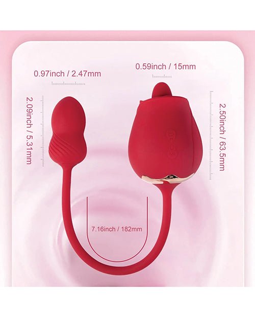 Fuchsia Rose Clit Licking Stimulator & Vibrating Egg red HPB-803R 794568045015 measurments