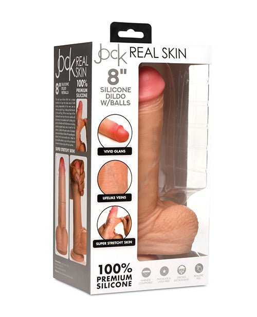 Curve Toys Jock Real Skin Silicone 8" Dildo w/Balls - CN-09-0945-10-653078944150-Plezzure-Realistic Dildo