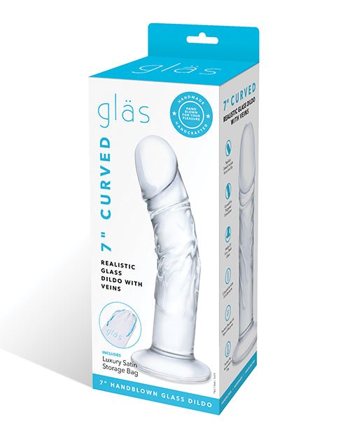 Glas 7" Realistic Curved Glass Dildo w/Veins - Clear - GLAS-505-4890808250501-Plezzure-G-Spot Dildo