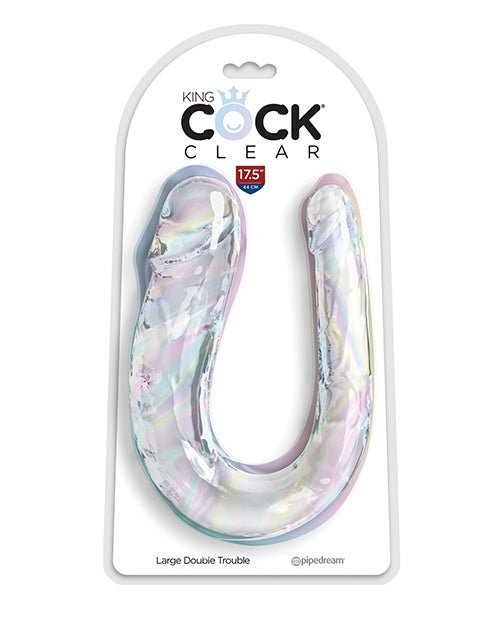 King Cock Clear Large Double Trouble Dildo - Clear - PD5787-20-603912775457-Plezzure-double dildos