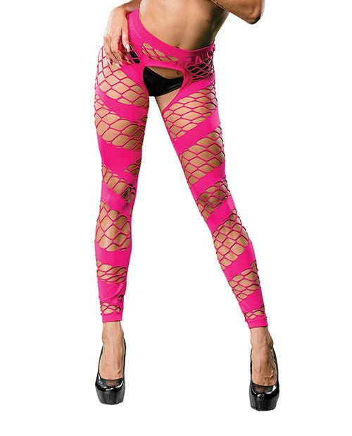 Beverly Hills Naughty Girl Crotchless Mesh & Fishnet Leggings Pink O/S - BH69581SD-PK-OS-809565038356-Plezzure-Hosiery & Garter Belts