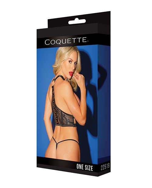 Black Label Harness w/Rose Gold Rings Black O/S - C22519-BK-OS-883124179971-Plezzure-Crotchless & Open Cup