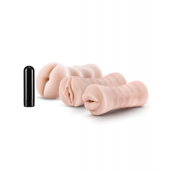 Blush M for Men Self Lubricating Vibrating Stroker Sleeve Kit - Vanilla Pack of 3 - BL84103-819835025429-Plezzure-Masturbating Kit