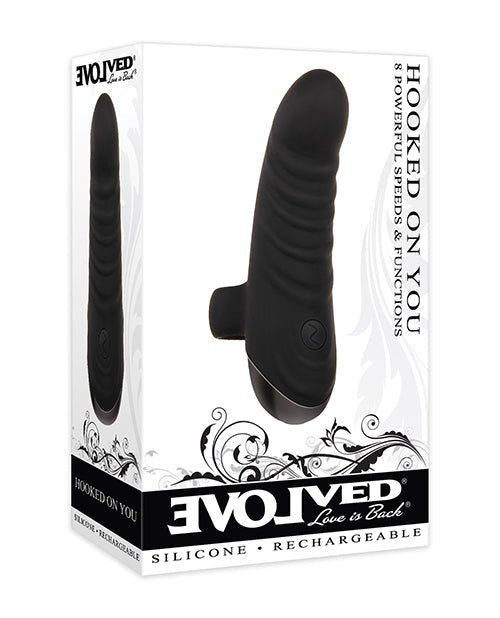 Evolved Hooked on You Curved Finger Vibrator - Black - EN-RS-8720-844477018720-Plezzure-Finger Vibrator