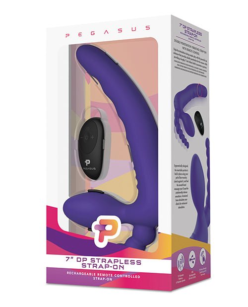 Pegasus 7" Strapless Strap On w/Remote - Purple - SKU: PEG-012-4890808255667-Plezzure-Strap-Ons