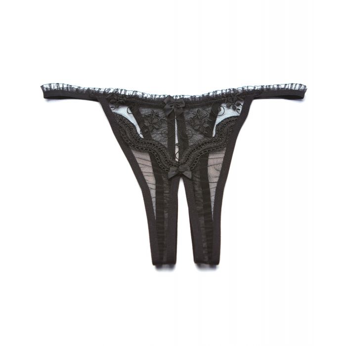 Scalloped Embroidery Crotchless Panty Black O/S - SOH10-BK-OS-760299045365-Plezzure-Crotchless & Open Cup