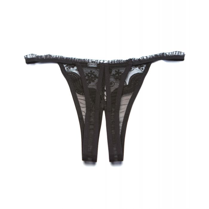 Scalloped Embroidery Crotchless Panty Black O/S - SOH10-BK-OS-760299045365-Plezzure-Crotchless & Open Cup