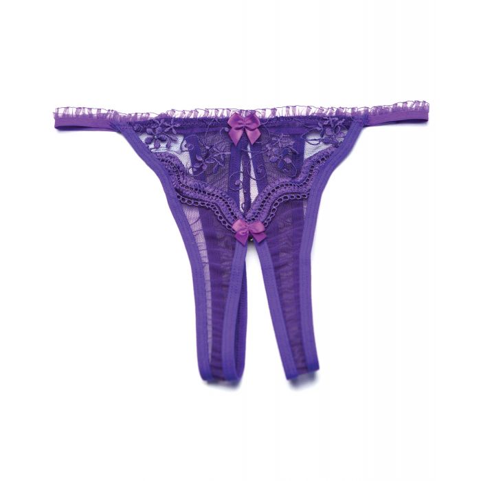 Scalloped Embroidery Crotchless Panty Purple O/S - SOH10-PR-OS-760299187317-Plezzure-Crotchless & Open Cup