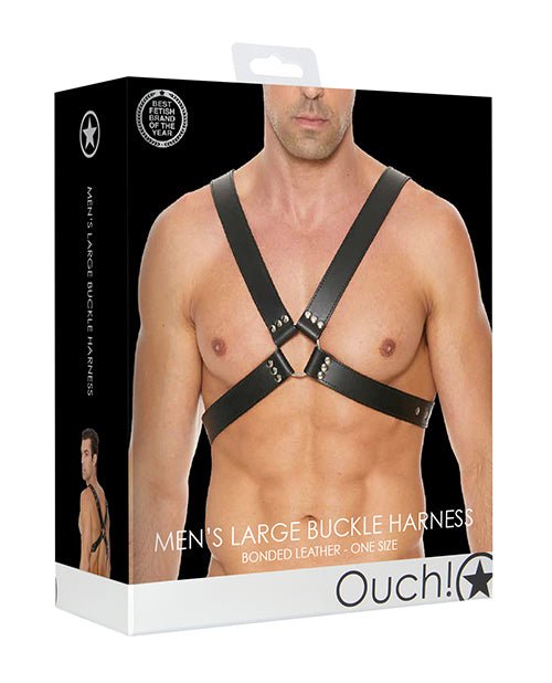 Shots Ouch Men's Large Buckle Harness - Black - SHTOU556BLK-7423522518526-Plezzure-Fetish Wear