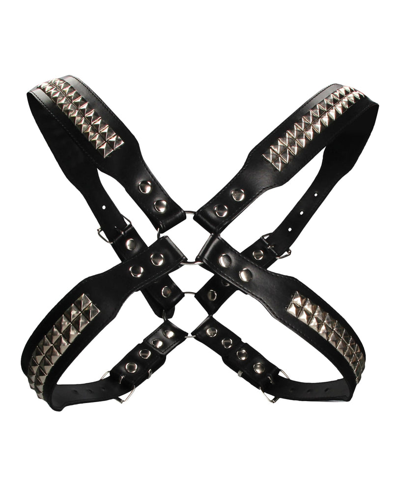 Shots Uomo Men's Pyramid Stud Body Harness - Black - SHTUOM010BLK-7423522436424-Plezzure-Fetish Wear