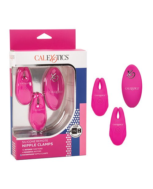 Silicone Nipple Clamps w/Remote - Pink - SKU: SE0077-77-716770099174-Plezzure-Nipple Clamps