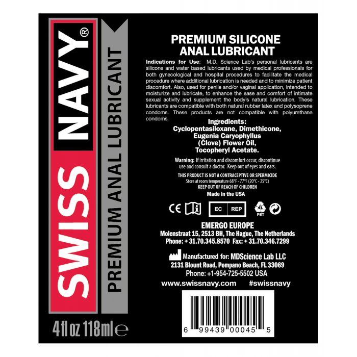 Swiss Navy Silicone Based Anal Lubricant - 4 oz - 6755A-24-699439000455-Plezzure-Anal Lubes