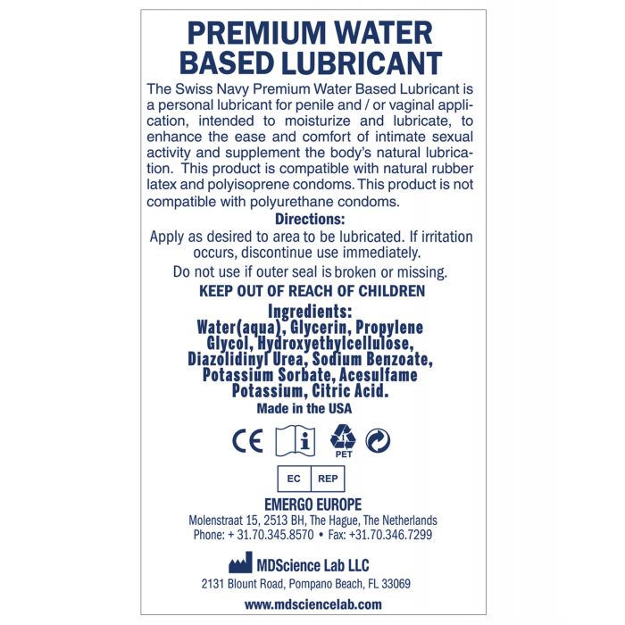 Swiss Navy Water Based Lube - 4 oz - 6755-24-699439009113-Plezzure-Water Based Lubes