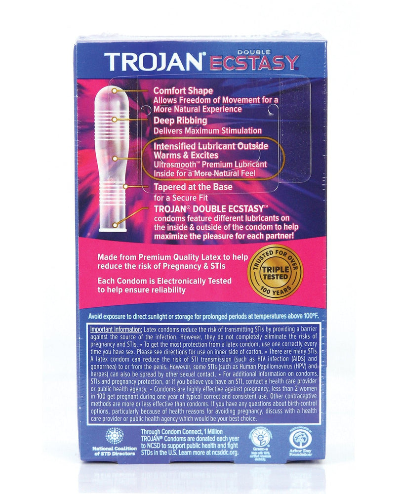 Trojan Double Ecstasy Condoms - Box of 10 - 7606-098-22600906681-Plezzure-Condoms