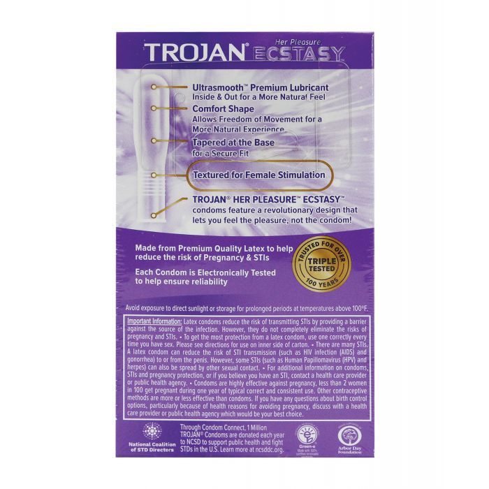 Trojan Her Pleasure Ecstasy Condoms - Box of 10 - 7606-092-022600973270-Plezzure-Condoms