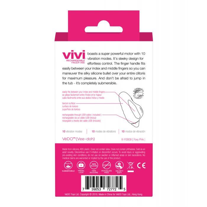 VeDO VIVI Rechargeable Finger Vibe - Foxy Pink - VI-F0809-716053727725-Plezzure-Finger Vibrator