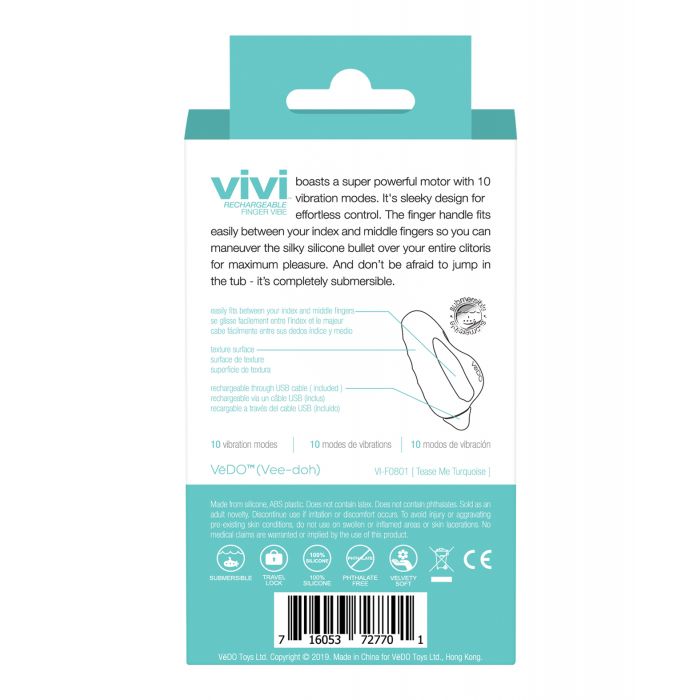 VeDO VIVI Rechargeable Finger Vibe - Tease Me Turquoise - VI-F0801-716053727701-Plezzure-Finger Vibrator